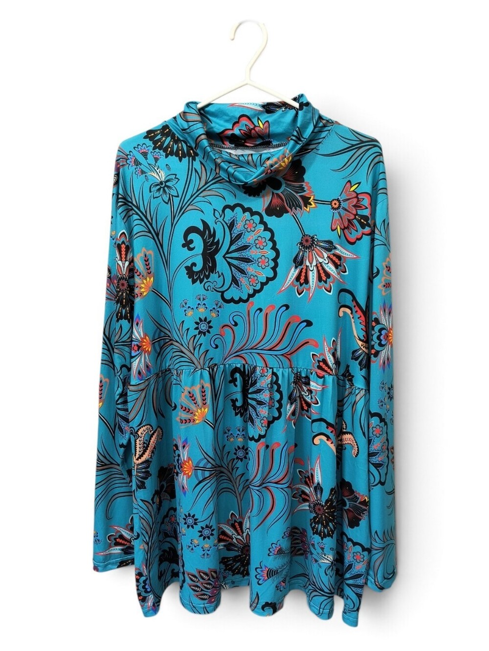 LOVEU DEAR Boho Paisley Mock Neck Tunic Top - Plus Size 3XL
